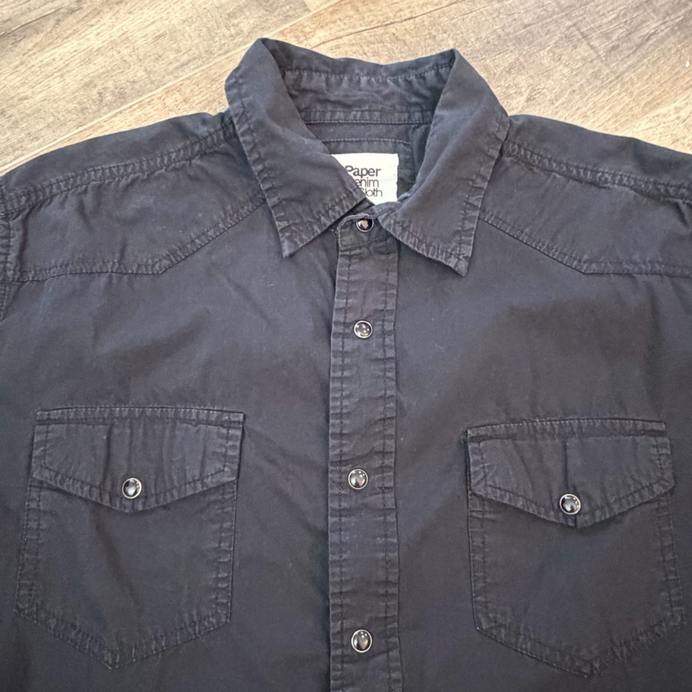 Paper Denim & Cloth Men L Black Shirt Button Down Long Sleeve Pearl Snap Western - Picture 3 of 9